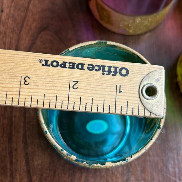 Set of 4 Colored Glass Boho Votive Holders  w/ Gold Foil Band elements - Picture 11 of 11